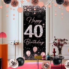 Complete Rose Gold 40th Birthday Decor Set – Balloons, Backdrop & Star Streamers