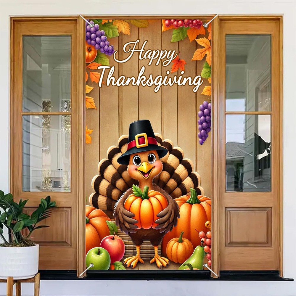 Thanksgiving Turkey Door Banner Fall Harvest Decor 35 x 71 Inch