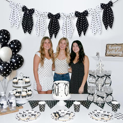 Black and White Polka Dot Bow Garland Banner, Fabric Bows Banner Decor | White B