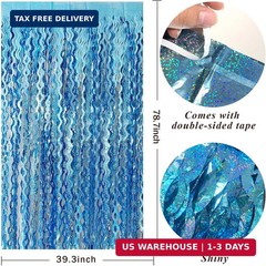 Tinsel Foil Fringe Curtains Wavy Backdrop for Parties Sparkle Metallic Wavy Foil