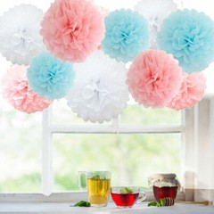 9Pcs Mixed Tissue Paper Pom Poms Hanging Wedding Birthdays Party Decor
