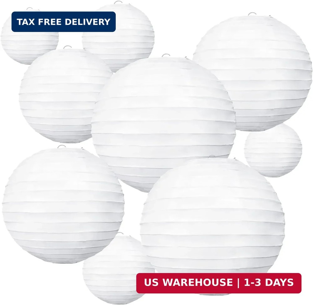 BEISHIDA 10Pcs White Paper Lanterns Decorative Chinese/Japanese Hanging Round Pa