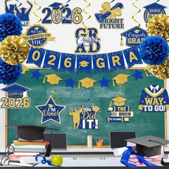 Blue and Gold Graduation Decorations 2026, 2026 Grad Banner Blue&gold