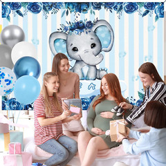 Baby Shower Decoration set for Boys – Backdrop, Tablecloth and Balloons
