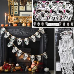 HALLOWEEN SKELETON DECORATION Party Game Garland Mask Photo Booth Props Plaque