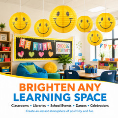 Yellow Smile Happy Face Paper Lanterns 6 Pc 8-16 In Retro Party Hanging Decor