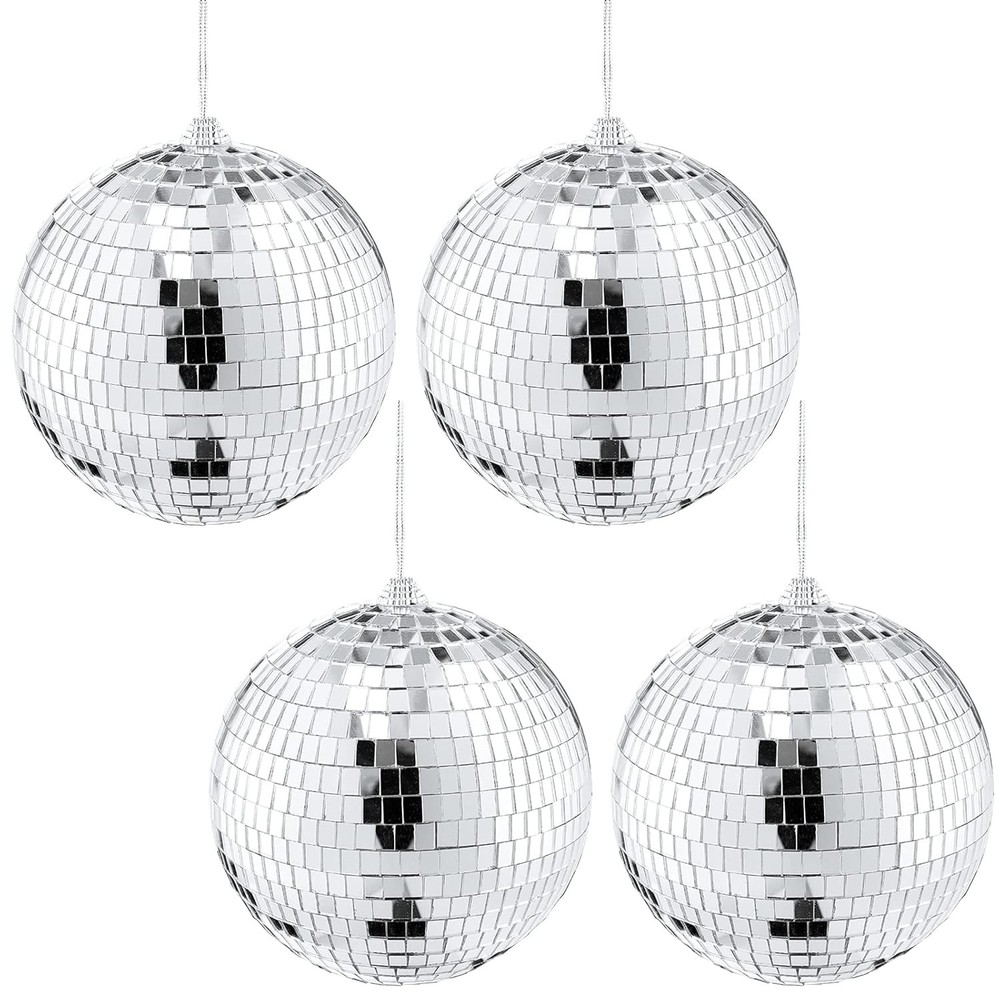 Silver 6 Inch Hanging Disco Ball Kit 4 Pack Set Silver Decoration Party