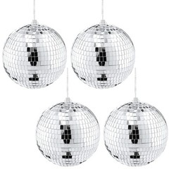Silver 6 Inch Hanging Disco Ball Kit 4 Pack Set Silver Decoration Party