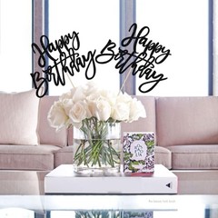 Black Glitter Double Sided Happy Birthday Table Centerpiece Topper Sticks 12PK