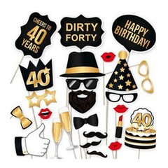 34pcs Black Photo Booth Props 30th 40th 50th Adult Birthday Fun Party Games Prop