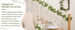 2Pcs 13Ft Artificial Eucalyptus Garlands with Flowers – 8 Roses, Faux Floral