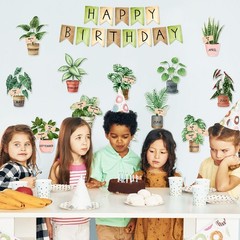 65 PCS Greenery Happy Birthday Bulletin Board Set Watercolor Potted Plant Cutout