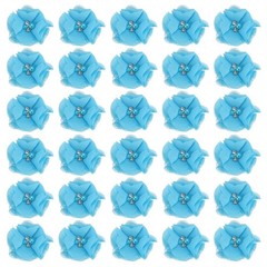 30Pcs 2″ Chiffon Flowers with Rhinestone Pearl Sewing Fabric Flowers, Lake Blue