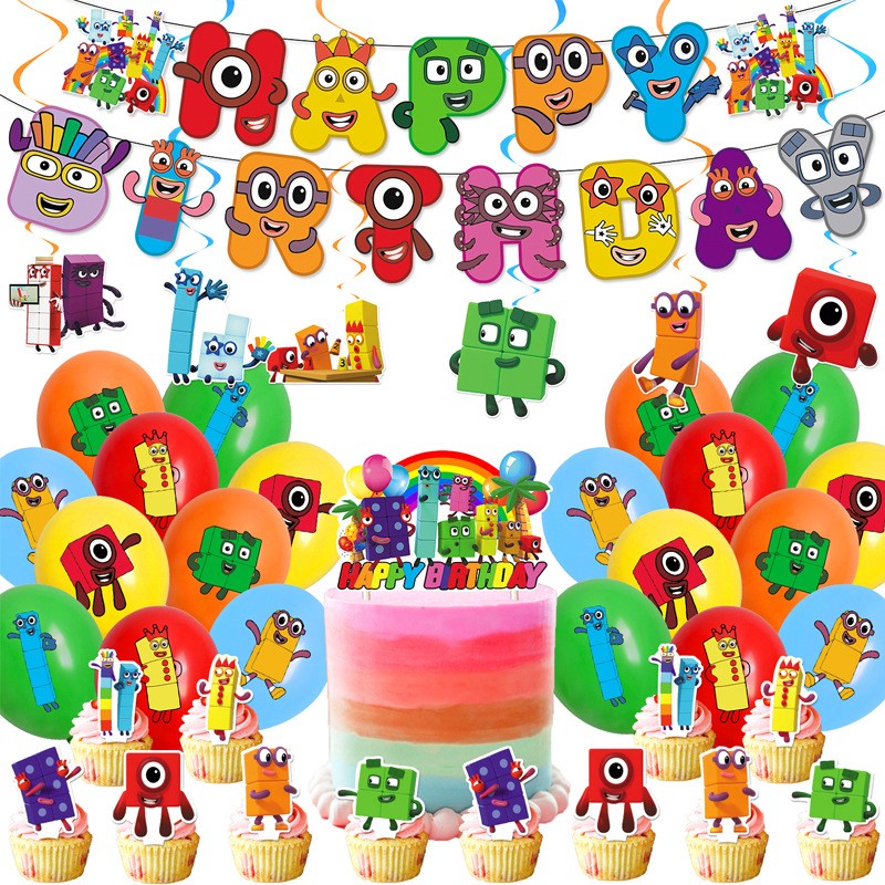 Cartoon Numberblocks Birthday Party Decoration Banner Balloon Supplies Kids Gift