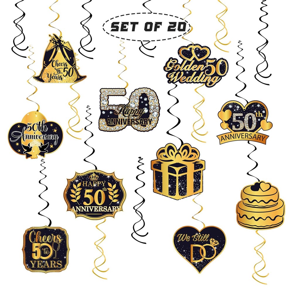 20PCS 50th Anniversary Hanging Swirl Decorations, Wedding Birthday Party Ceiling