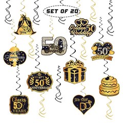 20PCS 50th Anniversary Hanging Swirl Decorations, Wedding Birthday Party Ceiling