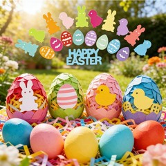 2000 PCS Easter Confetti Glitter Metallic Foil Rabbit Egg Chicken Table