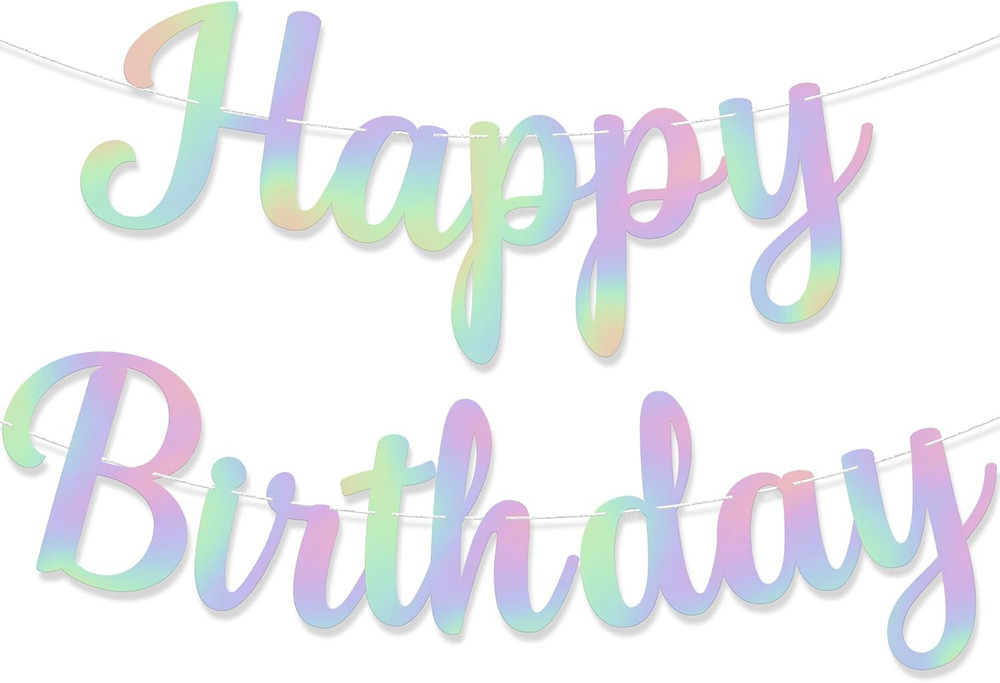 , Iridescent Cursive Happy Birthday Banner – Pre-Strung, 10 Feet | Birthday Deco