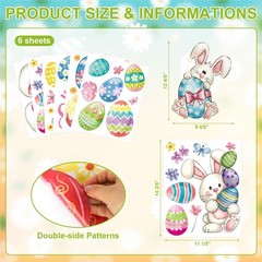 Vintage Happy Easter Bunny Egg Window Clings 6 Sheets, Spring Window Decals St..