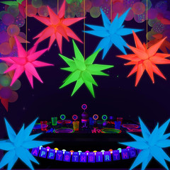 Mega-L Glow in the Dark Party Supplies, 5 Pcs Neon Explosion Star Balloons Kit,