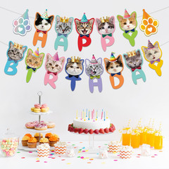Cat Birthday Decorations, 2 Set of Happy Birthday Banner, Cat Theme Party Banne