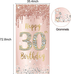 Happy 30Th Birthday Door Banner Backdrop Decorations for Her, Pink Rose Gold 30