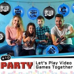 32 Pcs Video Game Punch Balloons Pixelated Punch Ball Balloons (Blue, Black)
