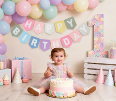 Happy Birthday Banner Felt Pastel Birthday Decorations Sign Pastel Rainbow Party