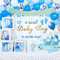 Baby Shower Decorations for Boy, Blue Baby Party Decor Kit with Balloons Boxe…