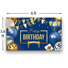 Happy Birthday Decorations Banner Large Navy Blue and Gold Balloons Backdrop