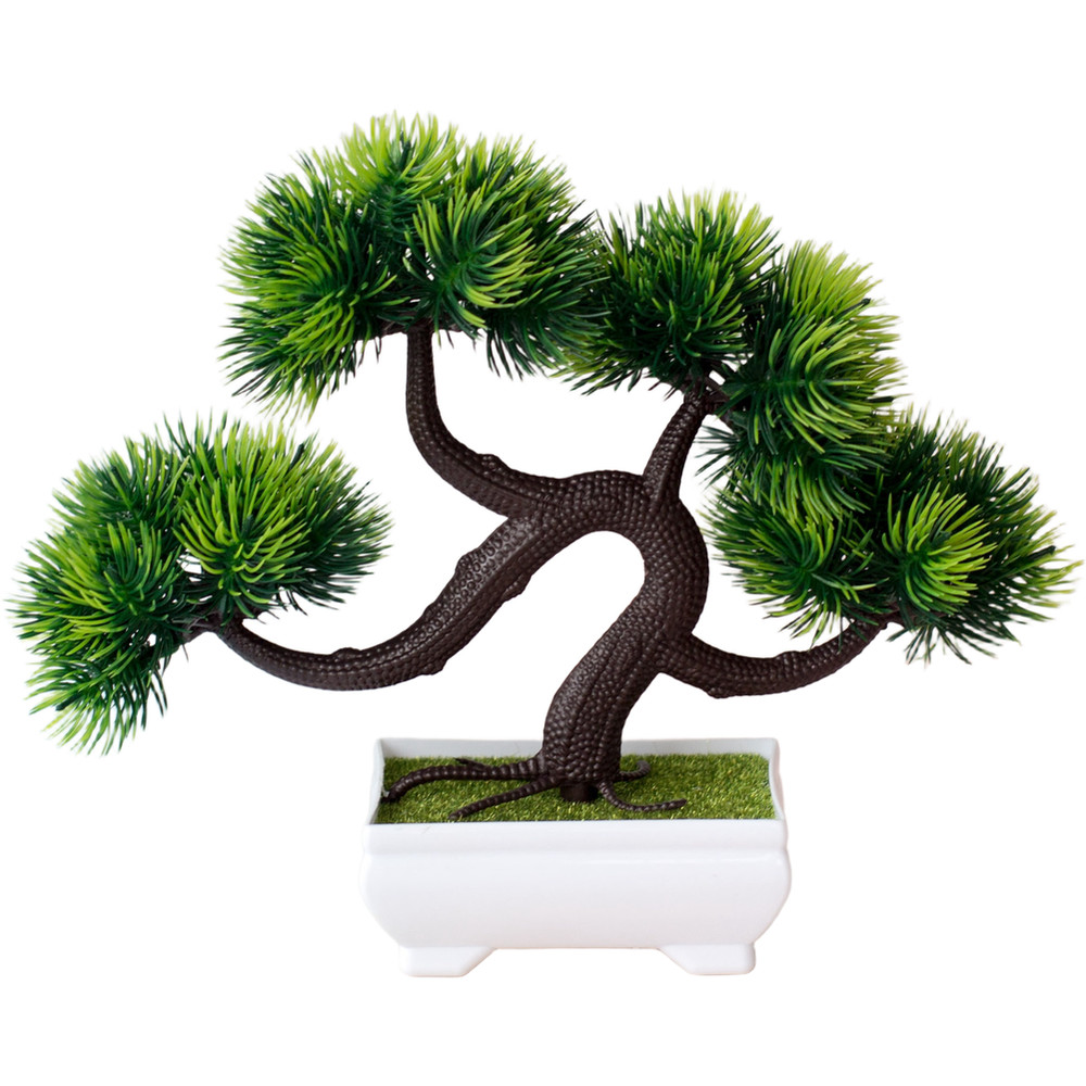 Four Ball Moss Silk Bonsai Potted Artificial Plant Green for Desk Table Decor
