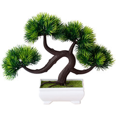 Four Ball Moss Silk Bonsai Potted Artificial Plant Green for Desk Table Decor