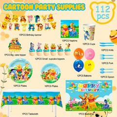 Disney Winnie The Pooh Party Tableware Supplies Birthday Decor Plates Banner Cup
