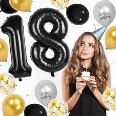 18th Birthday Decorations for Boys, 40 inch 18 Balloon Numbers, 18 18, Black