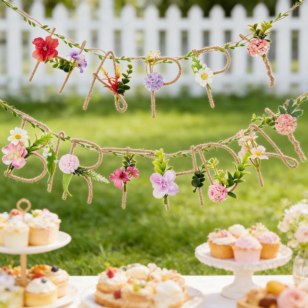 2 Pcs Wildflower Birthday Party Decorations 13.2FT Sturdy Hemp Rope Metal Happy