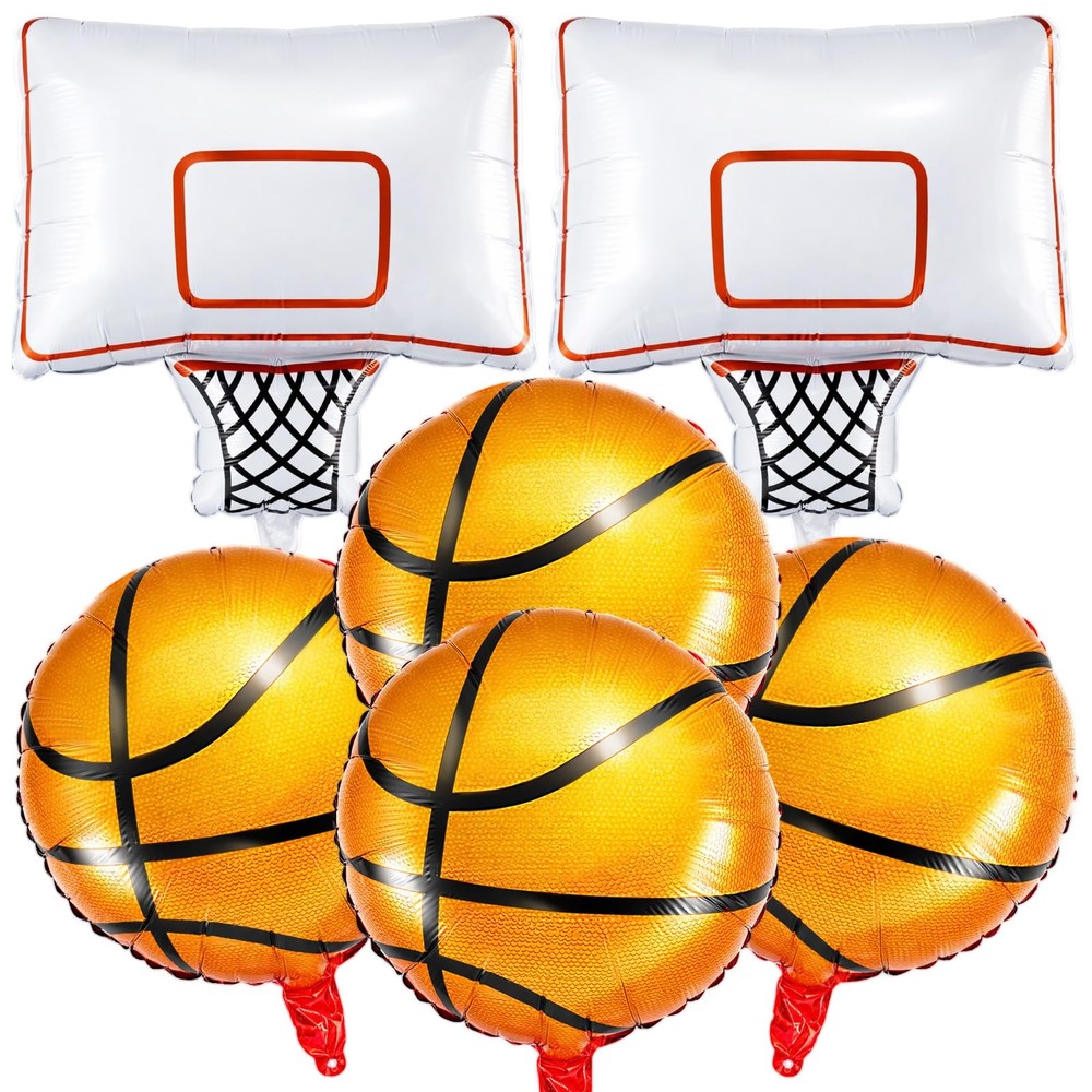 6 Pcs Basketball Party Foil Balloons Sets with 4 Orange Basketball and 2 Hoop…