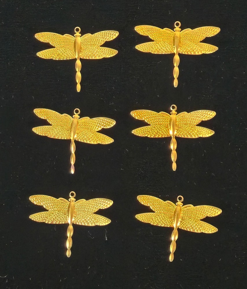 GREAT SET OF 6 GOLD COLORED METAL MINI DRAGONFLY DECORATIONS 1 1/8″ X 1 1/4″ NEW
