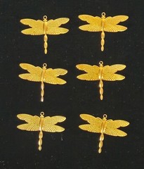 GREAT SET OF 6 GOLD COLORED METAL MINI DRAGONFLY DECORATIONS 1 1/8″ X 1 1/4″ NEW