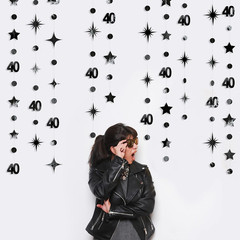 Black 40Th Birthday Decorations Number 40 Circle Dot Twinkle Star Garland Metall