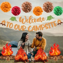 Camping Party Decorations, Welcome to Our Campsite Banner 3D Campfire Centerp…