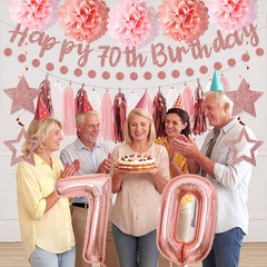 13Pcs 70Th Birthday Decorations for Girls, Pink Rose Gold Happy 70Th Birthday Ba