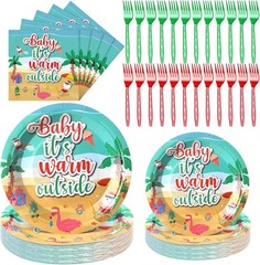 Christmas Warm Outside Beach Disposable Tableware Set (Plates, Napkins, Forks)