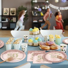 96Pcs 50th birthday decorations Rose Gold Birthday Party Plates 50 Years Birt…