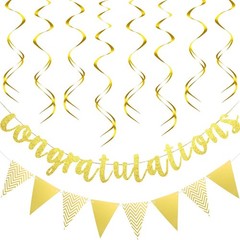 Outus Pre-strung Glitter Congratulations Banner Triangle Flag Gold