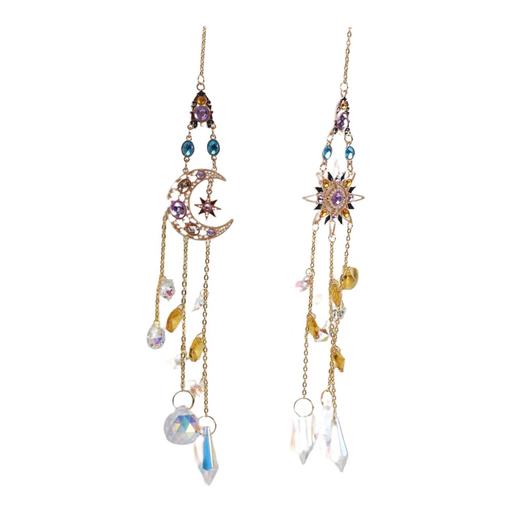 Garden Decoration Star Moon Wind Chime with White Quartz Sun Catcher for Porch