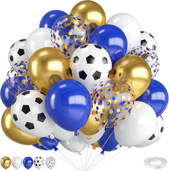 Soccer Balloons,12 Inch Navy Blue Gold and White Soccer Balloons with Blue Gold