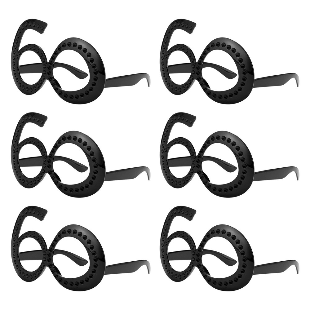 6-Pack Birthday Glasses with Rhinestones, 60th Photo Booth Props [Black]