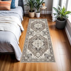 Washable Kitchen Runner Rug – 2×6 Hallway Distressed Mats 2×6, Beige