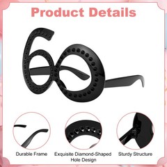 6-Pack Birthday Glasses with Rhinestones, 60th Photo Booth Props [Black]