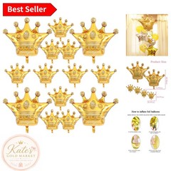 Luxury 14PCS Crown Balloon Set in Gold – 4 Large & 10 Mini for Celebrations